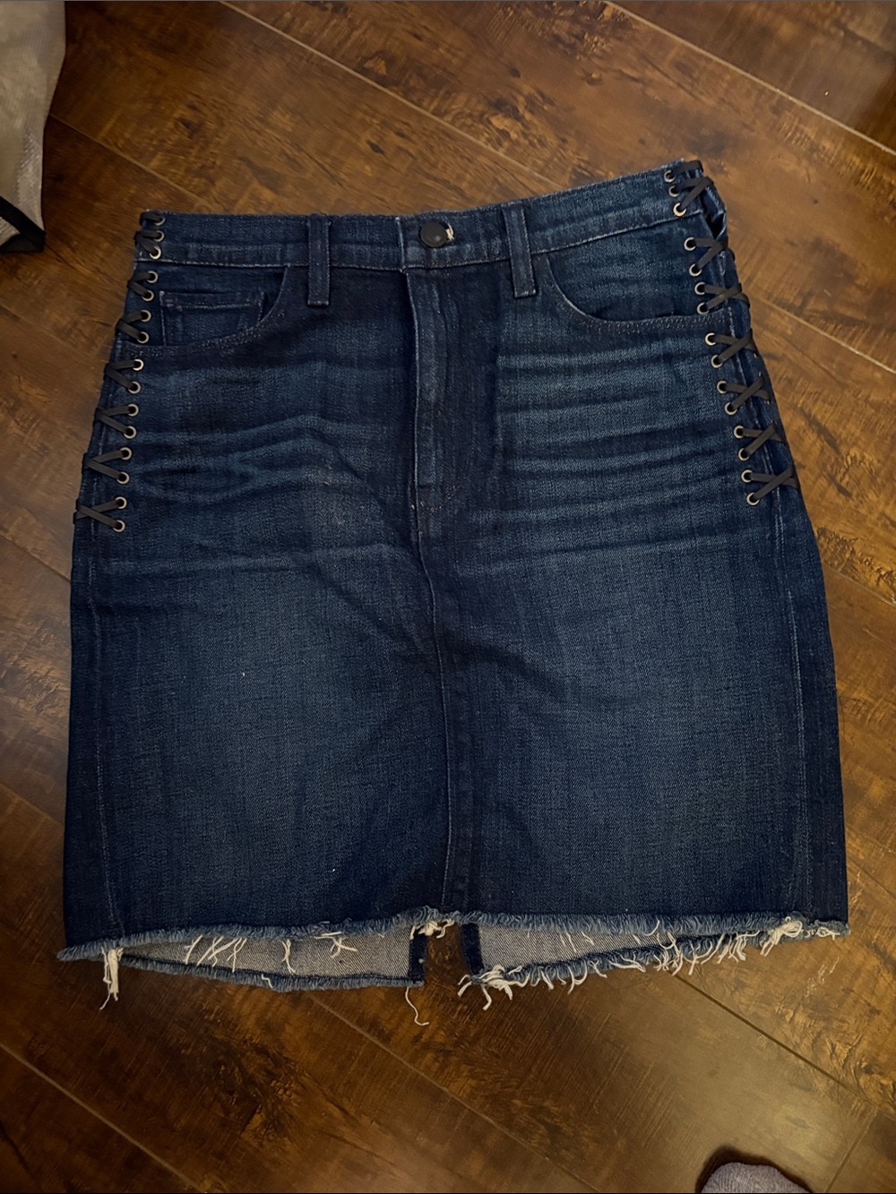 Hudson Jeans Dark Indigo Lace-Up Denim Mini Skirt